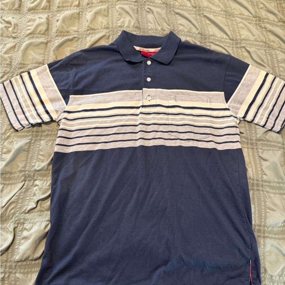 Ada Navy and White Striped Polo Shirt